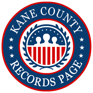 A round red, white, and blue logo with the words Kane County Records Page for the state of Illinois.